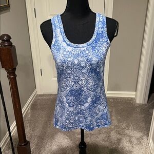 CALIA by Carrie Underwood Intricate Blue and White Tank Top